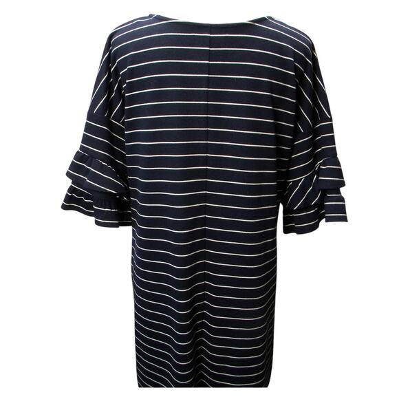Signature Studio Navy White Striped Shift Dress Ruffle Sleeve Casual Comfy Large - Picture 3 of 5